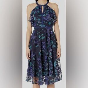 Marchesa Notte Size 2 Halter Navy Floral Formal Dress